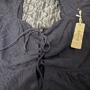 Iris Navy Blue Lace-Up Blouse